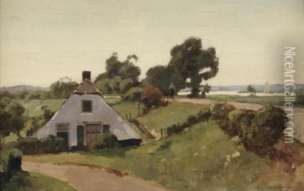 Bij Den Dijk; Farmhouse Near The River Ijssel Oil Painting - Cornelis Vreedenburgh
