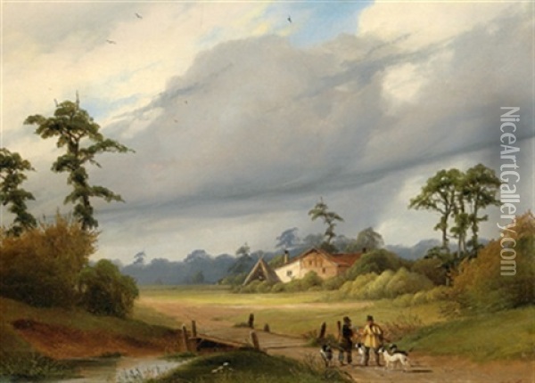 Jager Im Gesprach Oil Painting - Johann Gustav Langl