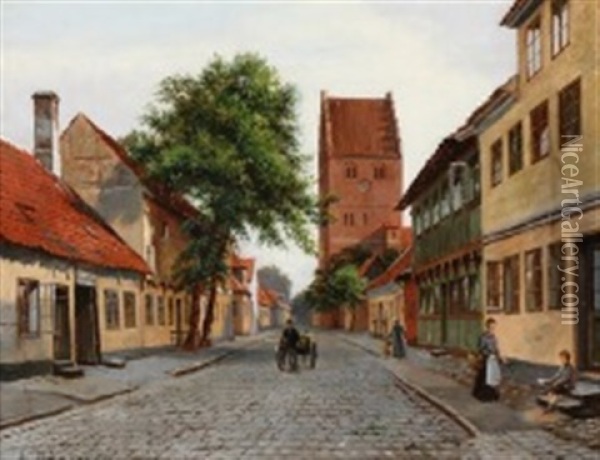 View From Kirkestraede In Koge Oil Painting - August Fischer