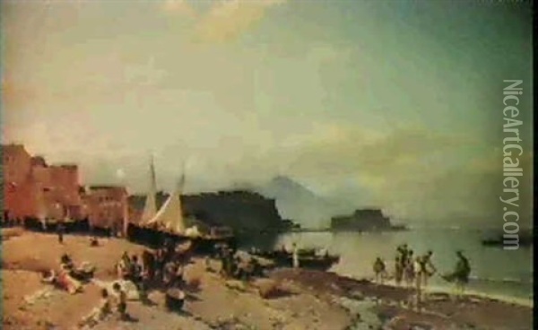 Neapolitan Fisherfolk, Mergel-lina, Naples Oil Painting - Hermann David Salomon Corrodi