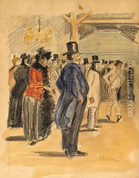 A Gathering Crowd Oil Painting - Theophile Alexandre Steinlen