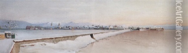 Lindau An Einem Prachtvollen Winterabend, Vom Giebelbach Aus Gesehen Oil Painting - Robert Schielin