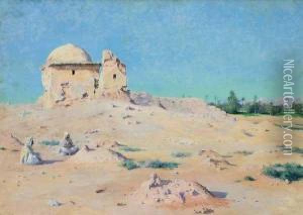Desert Scene With A Ruin Oil Painting - Charles James Theriat