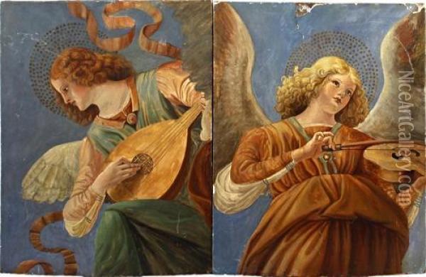 An Angel Playing The Lute; And An Angel Playing The Viol Oil Painting - Melozzo da Forli