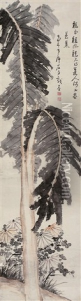 Chrysanthemum And Banana Trees Oil Painting -  Gao Fenghan