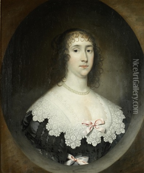 Portrait Of A Lady, Bust-length, In A Black Dress With A White Lace Collar Oil Painting - Cornelis Jonson Van Ceulen