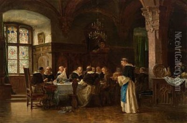 Middag I Klosetret Oil Painting - Vincent Stoltenberg-Lerche