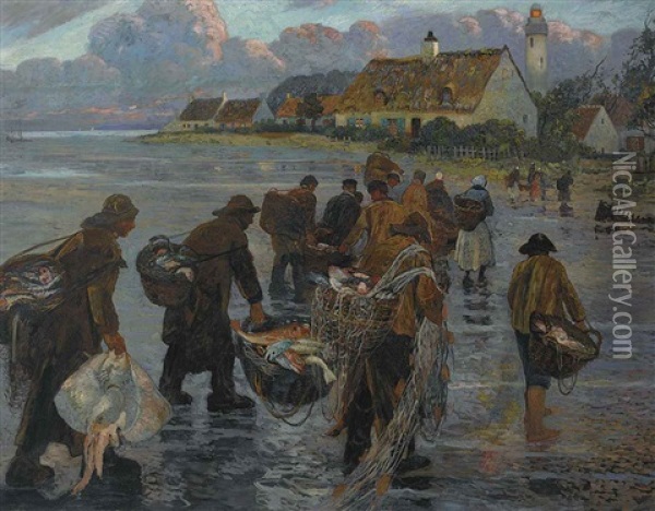 Die Heimkehr Der Fischer Aus Petit-fort-philippe Oil Painting - Eugene Chigot
