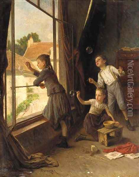 Blowing bubbles Oil Painting - Theophile-Emmanuel Duverger