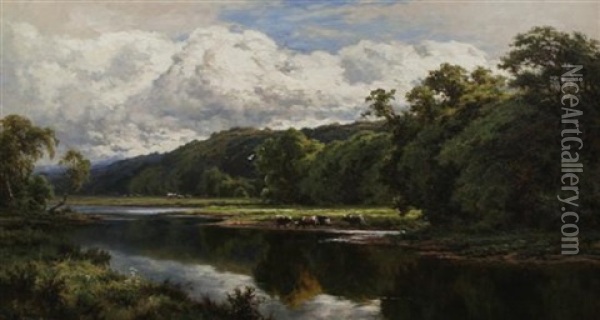 Near Chertsey On Thames Oil Painting - Henry H. Parker