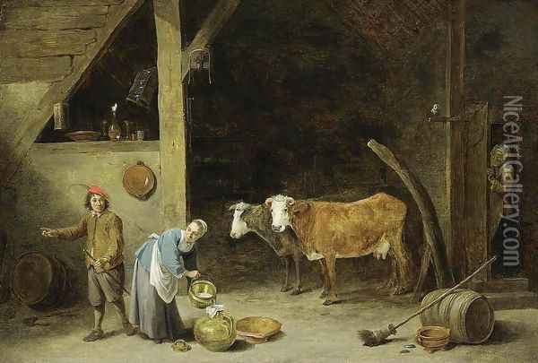 A Barn Interior 1650s Oil Painting - David The Younger Teniers