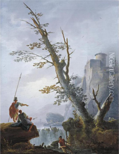 Fishermen By A Waterfall Oil Painting - Charles Francois Lacroix de Marseille