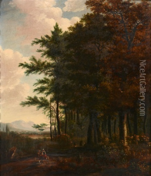 Figures In A Wooded Landscape, A Pair Oil Painting - Jan Gabrielsz Sonje