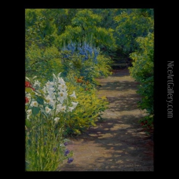 Sunlit Flowers Along Pathway Oil Painting - Colin Campbell Cooper