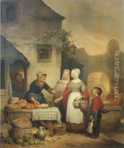 A Fruitseller's Advice Oil Painting - Ferdinand de Braekeleer the Elder