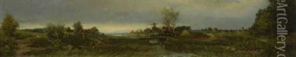 Weite Dorflandschaft Mit Windmuhle Oil Painting - Friedrich Josef Nicolai Heydendahl