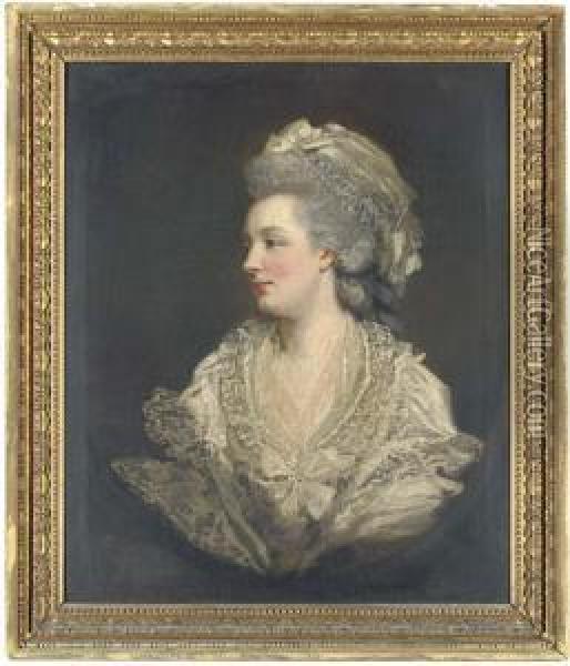 Portrait Of Mary Baylay, Nee 
Foster, Of Stoke Damerall Near Plymouth, Bust-length, In A Lace Dress 
And Cap, Feigned Oval Oil Painting - James Northcote