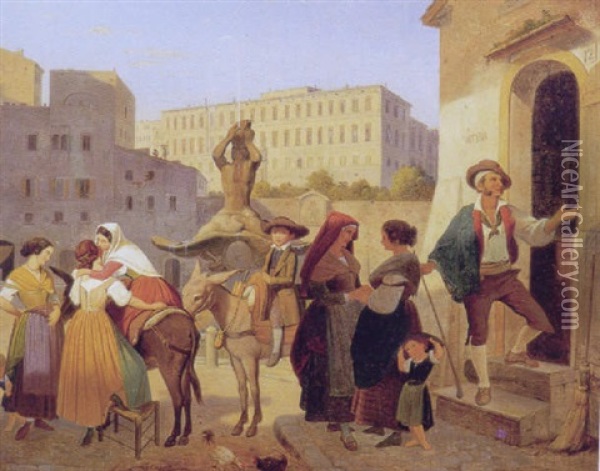 En Familie Fra Landet I Faerd Med At Rejse Bort Fra Rom Oil Painting - Albert Kuchler