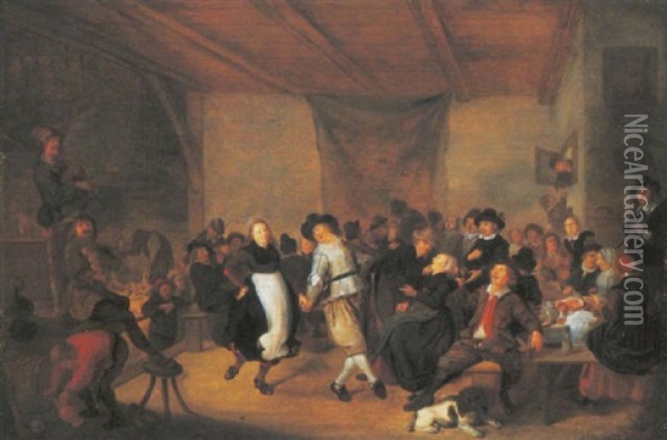 Peasants Dancing And Merrymaking In An Interior Oil Painting - Jan Miense Molenaer