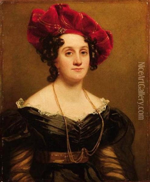 Ritratto Femminile In Veste Nera E Cappello Rosso Oil Painting - Antoine-Jean Gros