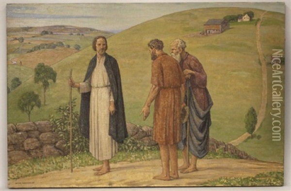 Christ And Disciples On An American Farmland Road Oil Painting - Bryson Burroughs