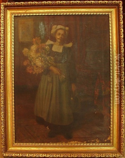 Woman With Chrysanthemums Oil Painting - Benjamin James Bowen