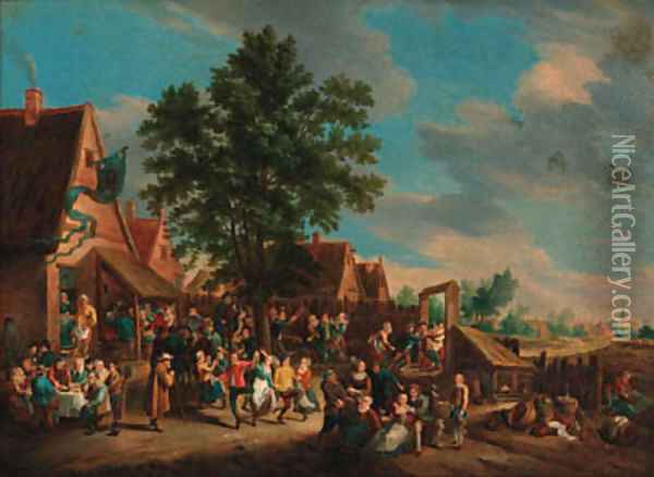 Peasants dancing and merrymaking before an inn Oil Painting - David The Younger Teniers