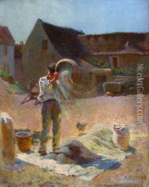 Le Battage Du Grain Oil Painting - Adolphe Gumery