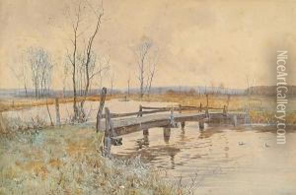 A Bridge Over The Fens Oil Painting - Robert Winter Fraser