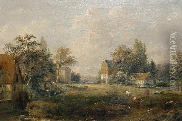 A Watermill In A Summer Landscape Oil Painting - Pieter Caspar Christ