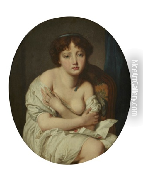 Jeune Fille A La Lettre Oil Painting - Jeanne-Philiberte Ledoux