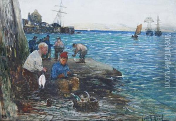 Sorting Fish On The Beach Oil Painting - John Robertson Reid