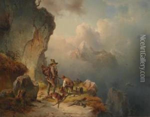 Gamsjagd Im Hochgebirge Oil Painting - Edmund Mahlknecht
