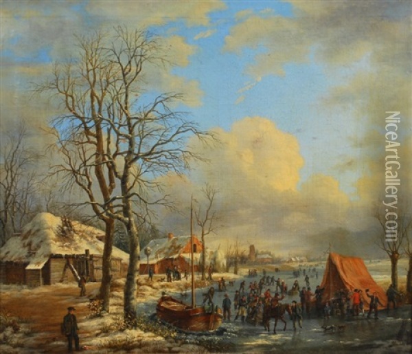 Paysage D'hiver Avec Patineurs Oil Painting - Albert Eduard Moerman