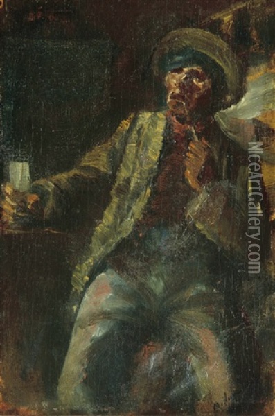 Drinker, On The Reverse: Soldiers Oil Painting - Laszlo Mednyanszky