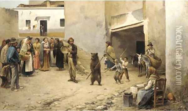 The pedlar and the bear Oil Painting - Spanish School