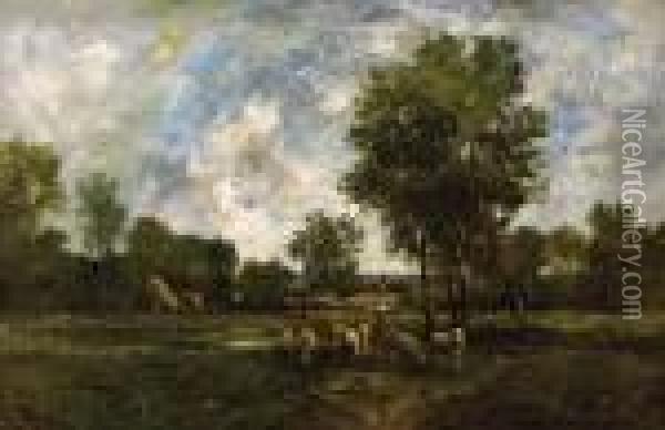 Pastoral Landscape With Sheep Oil Painting - Leon Richet