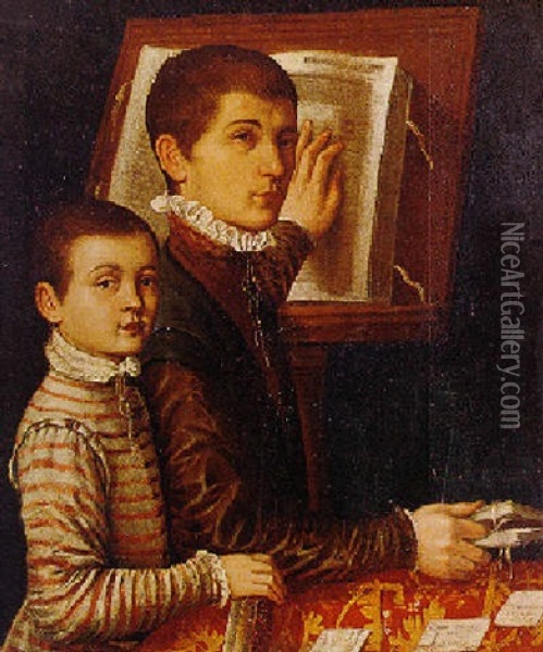 Portrait Of A Young Boy And His Tutor Oil Painting - Sofonisba Anguissola