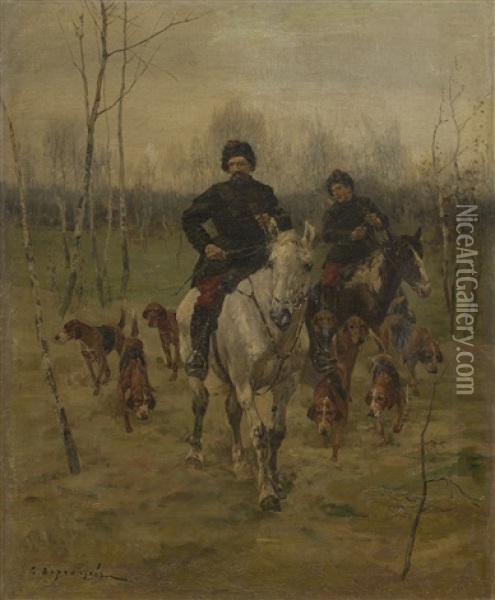 Hunting Scene Oil Painting - Sergei Semyonovich Voroshilov