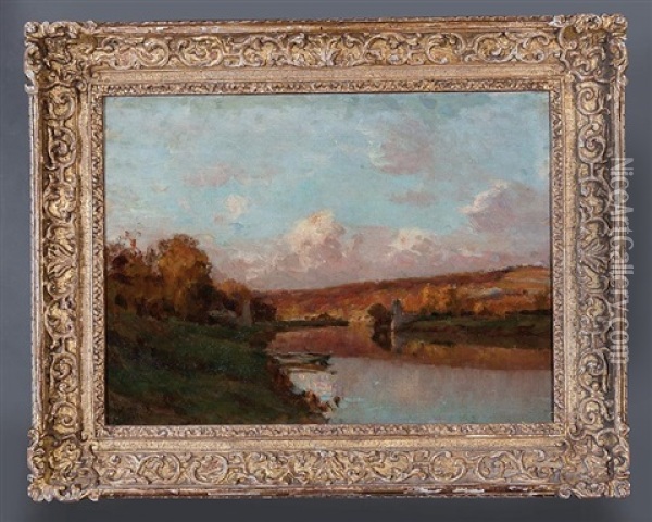 L'etang A Chelles (the Pond At Chelles) Oil Painting - Jean Eugene Julien Masse