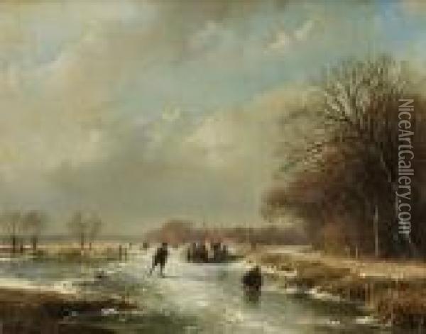 Winter Landscape With Skaters Oil Painting - Andreas Schelfhout