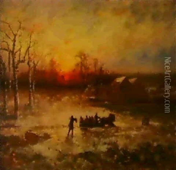Winter Sunset Oil Painting - Andrew Melrose