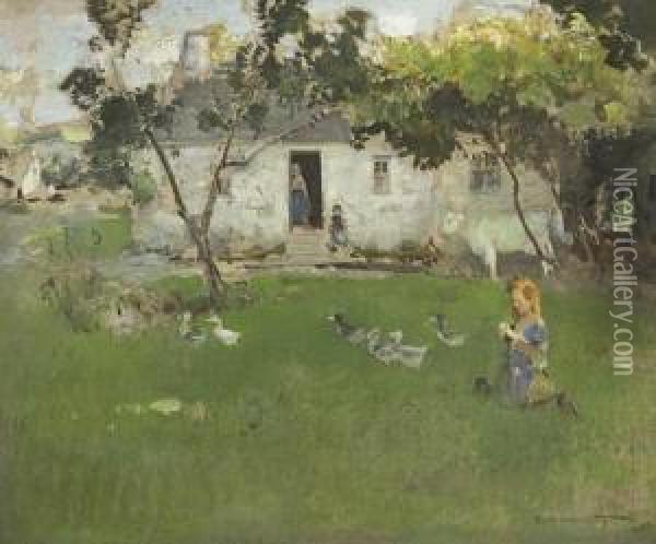 Girl And Ducks Oil Painting - Edward Arthur Walton
