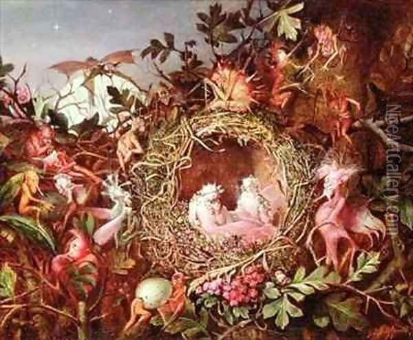 Fairies in a Birds Nest Oil Painting - John Anster Fitzgerald