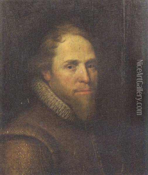 Portrait Of Maurice De Nassau, Prince Of Orange, Wearing A Gold Embroidered Brown Doublet With Lace Collar Oil Painting - Michiel Janszoon van Mierevelt