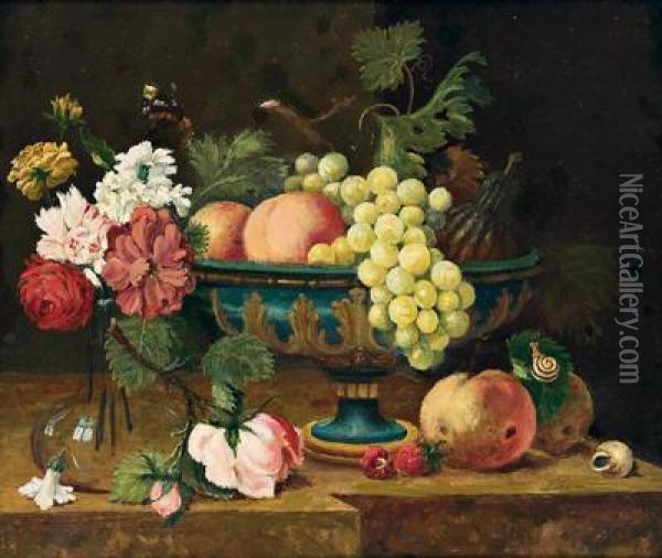 Stilleben Mit Blumen Und Fruchten Oil Painting - Ferdinand Kuss