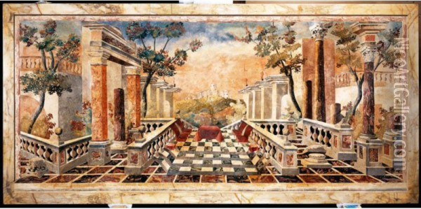 [a Rare Emilian Scagliola, Top Attributed To Ferdinando Massa, Carpi, 17th Century; Restored And On A Later Marble Top And With A Wood Table In 18th Century Style] Oil Painting - Ferdinando Massa