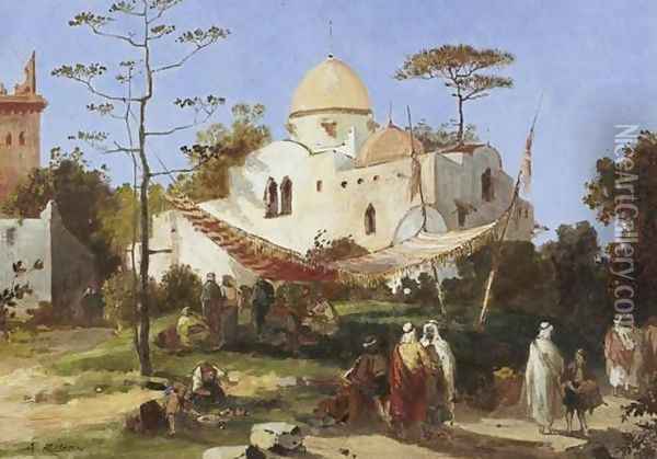 Resting by the Mosk (Repos près de la mosquee) Oil Painting - Auguste Rigon