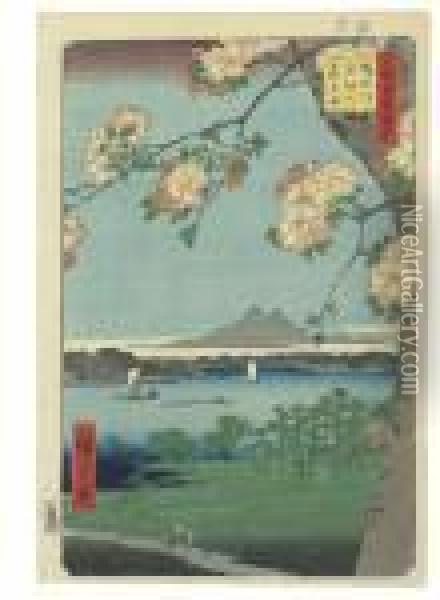 Sumidagawa Suijin No Mori Masaki (masaki And The Suijin Grove Bythe Sumida River) Oil Painting - Utagawa or Ando Hiroshige