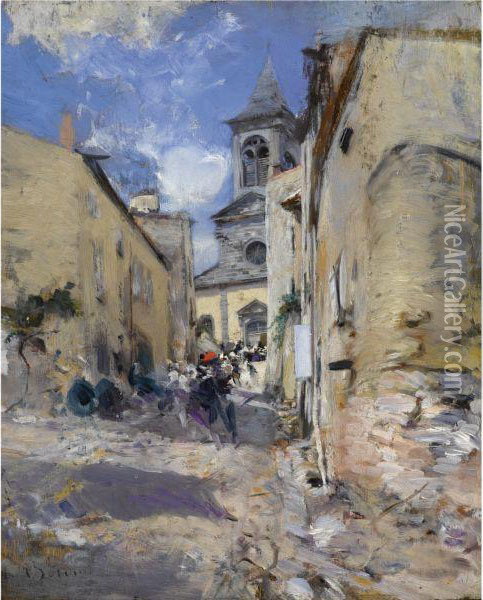 Chiesa Di Paese (l'uscita Dalla Messa) Oil Painting - Giovanni Boldini